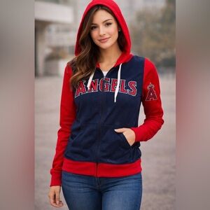 MLB ANGELS Full Zip Hooded Mesh Jacket